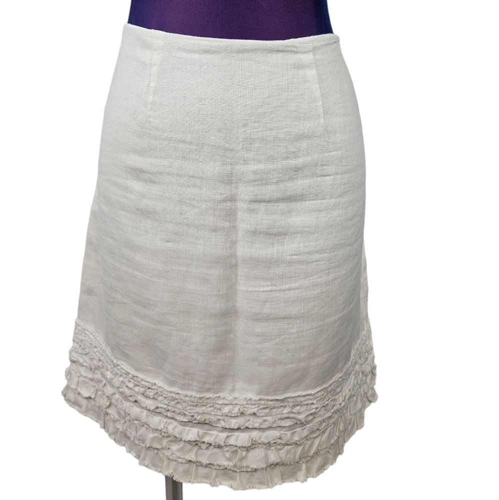 Tommy Bahama White Linen Ruffle Skirt Ruffle Hem Size 2 Women's